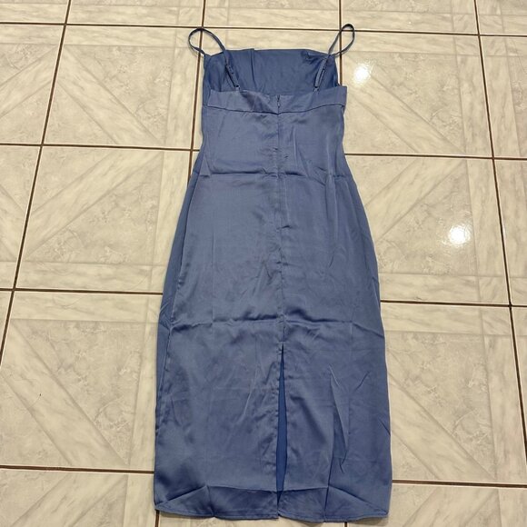 NWT WeWoreWhat Revolve Blue Slate Periwinkle Satin Midi Cowl Neck Dress Size 0 - Picture 12 of 12